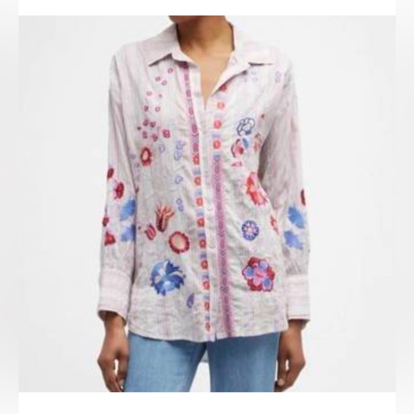 Johnny Was Women’s Piper Relaxed Oversized Shirt In Multi Stripe Size Medium - Picture 2 of 9